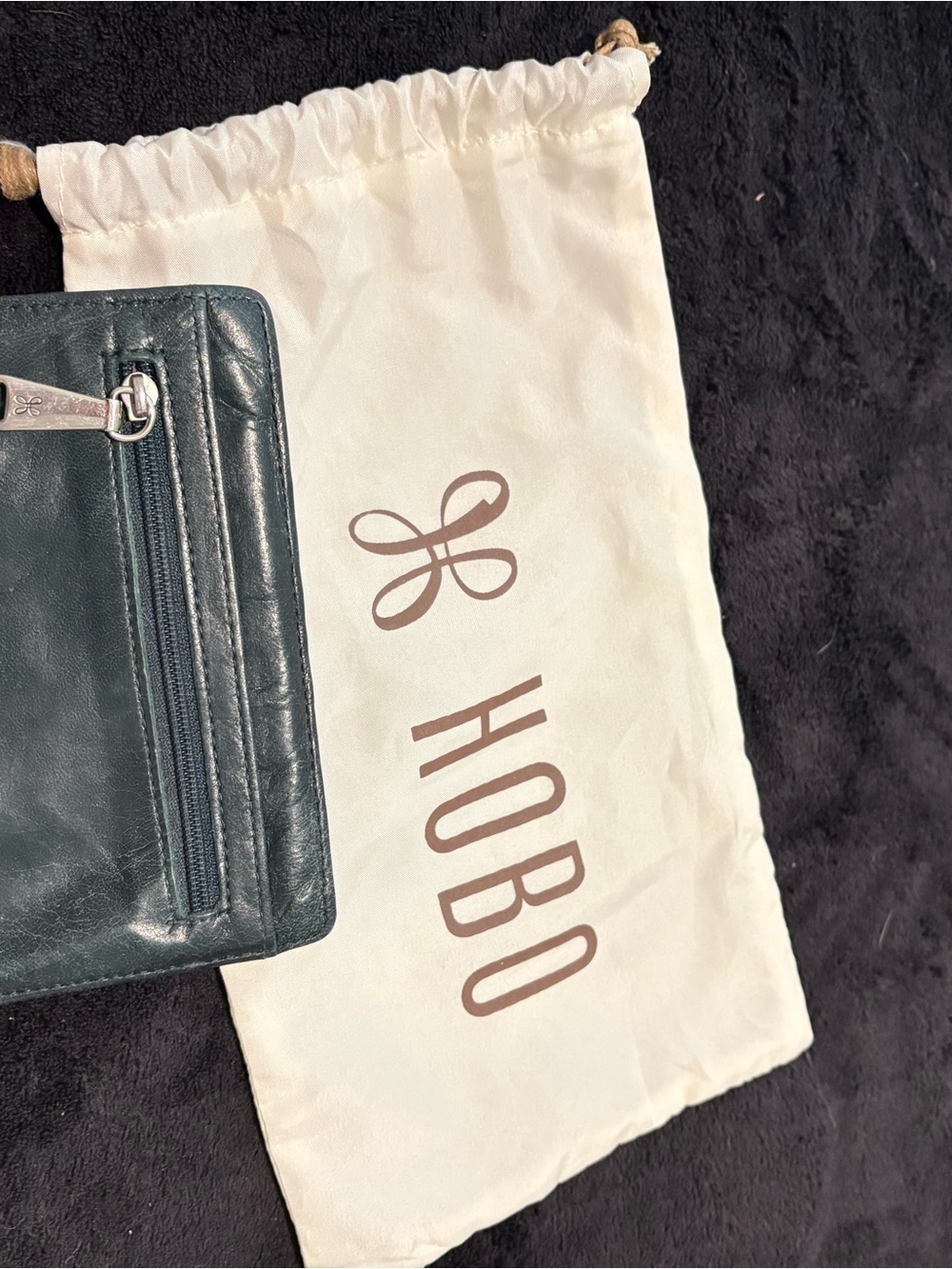 HOBO Dark Green Leather Wallet with Zip Pocket